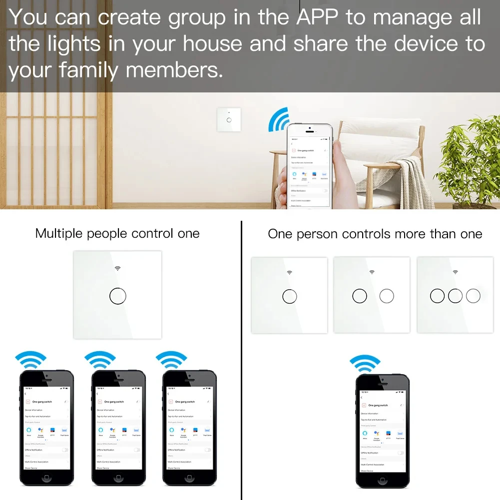 AXUS 1/2/3/4 عصابة الاتحاد الأوروبي واي فاي/زيجبي الذكية الجدار التبديل تويا مفتاح الإضاءة الذكية اللمس الاستشعار المنزل الذكي العمل مع أليكسا جوجل المنزل #6