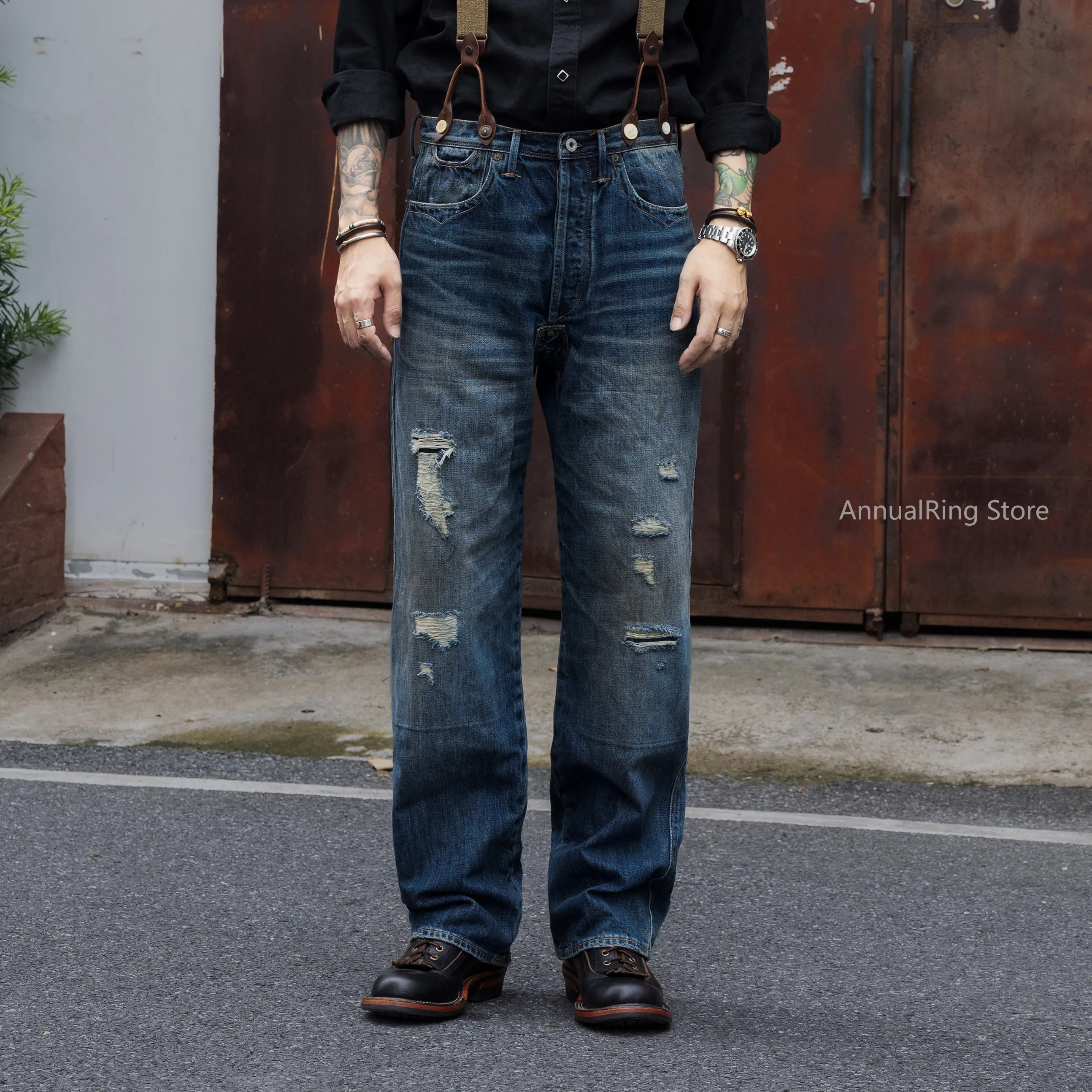 Red Tornado 10th Anniversary Candle King Wash Jeans Autumn Loose Straight American Vintage Ripped Distressed Long Pants