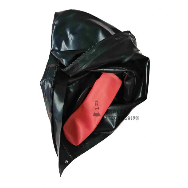 Full Covered 0.4mm Thickness Natural Latex Hood  Back zipper With Red condom