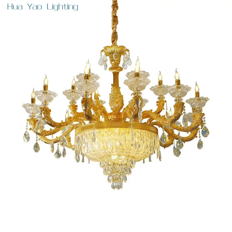 European Style Villa Hotel Lobby Brass Crystal Chandelier Luxurious And Elegant Restaurant Chandeliers