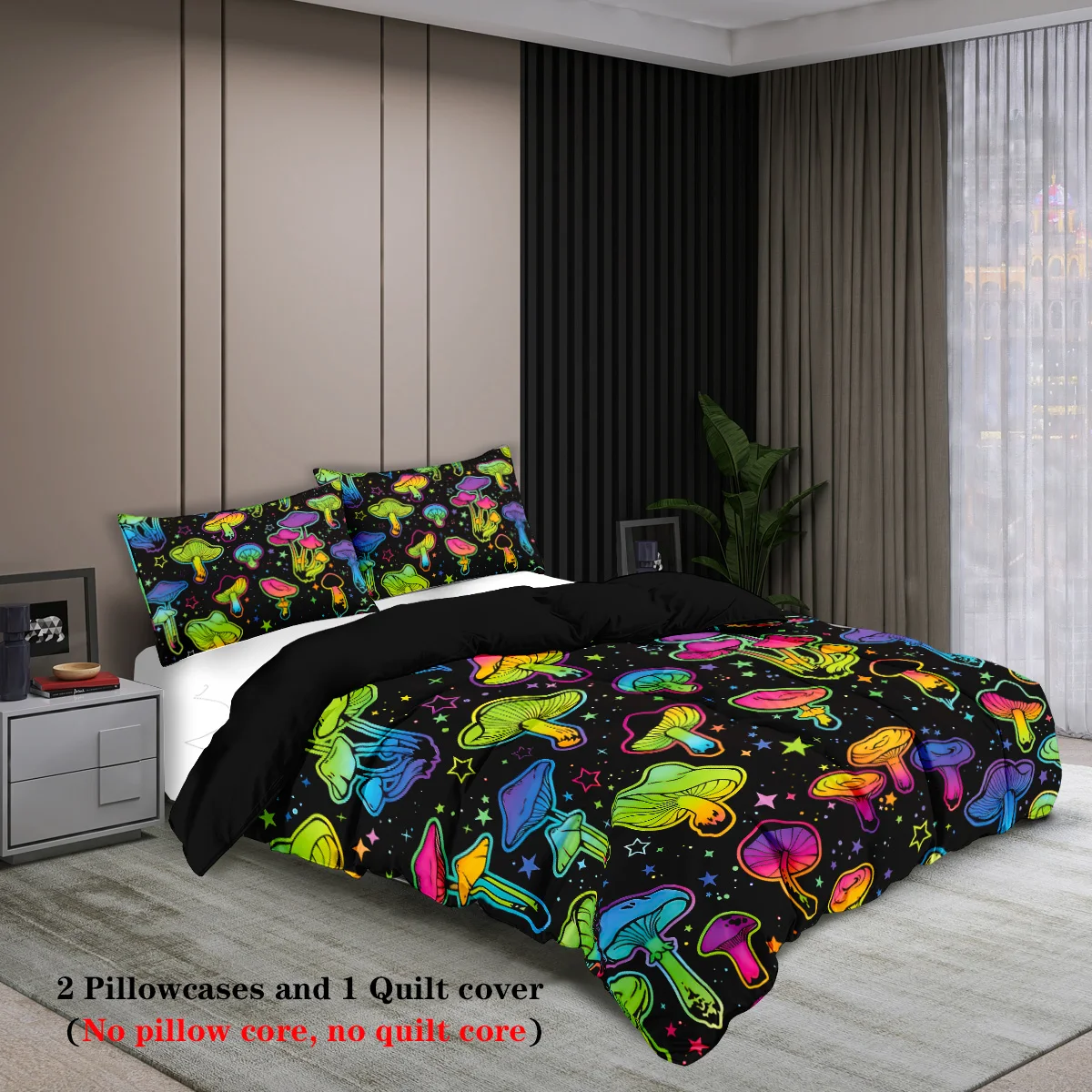 3-piece down duvet cover with gradient mushroom print (1 down duvet cover+2 pillowcases, no core) Halloween themed bedding set