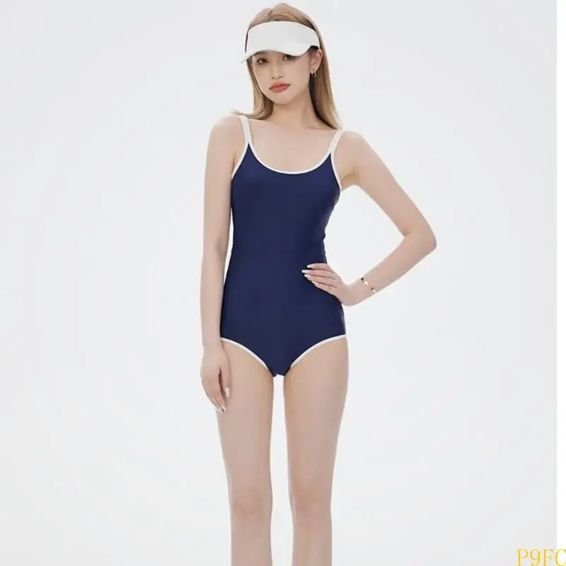 P9FC نساء قطعة السباحة مع شورتات السباحة محاط بالرقبة Monokini Swimswears بدلة السباحة مع صغار الخصر الجاف السريع الجاف عالية #4