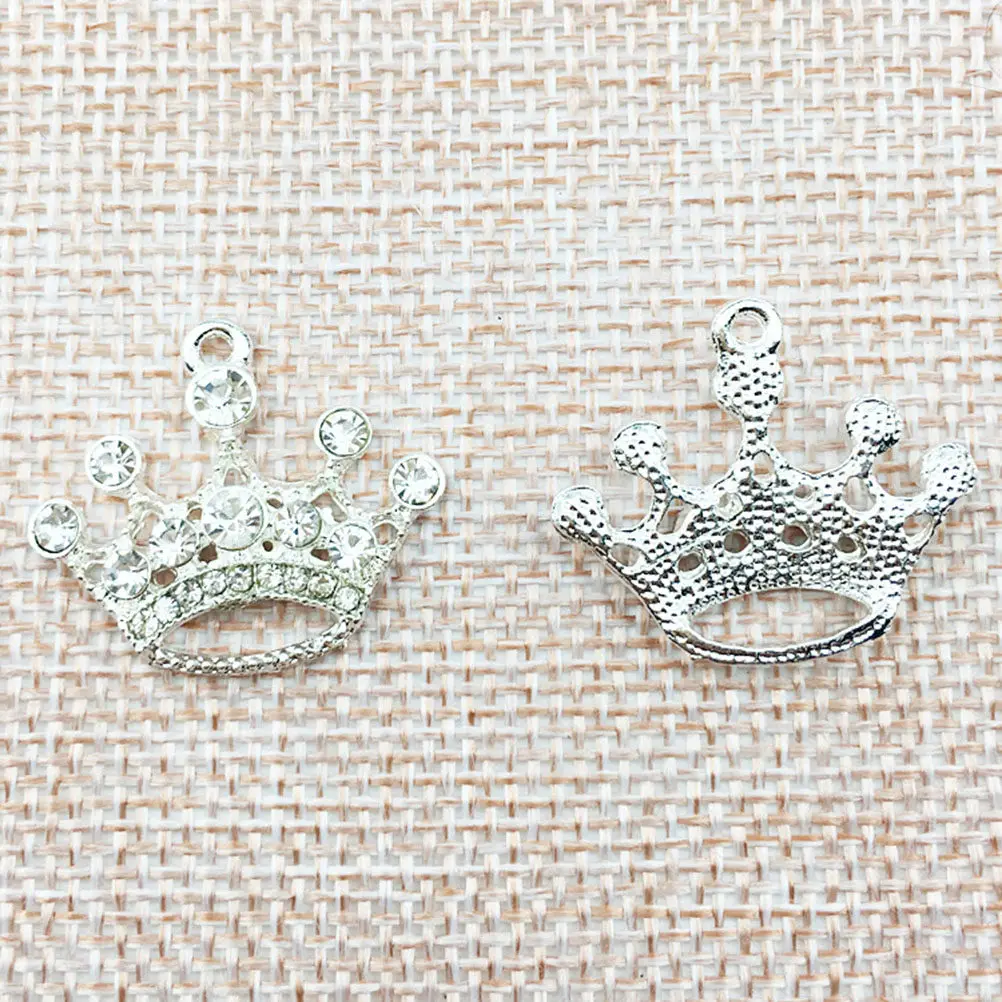 

10Pcs Alloy Crown Pendants with Rhinestone Accents for DIY Jewelry Making Necklace Bracelet Earring Keychain Craft Ornament