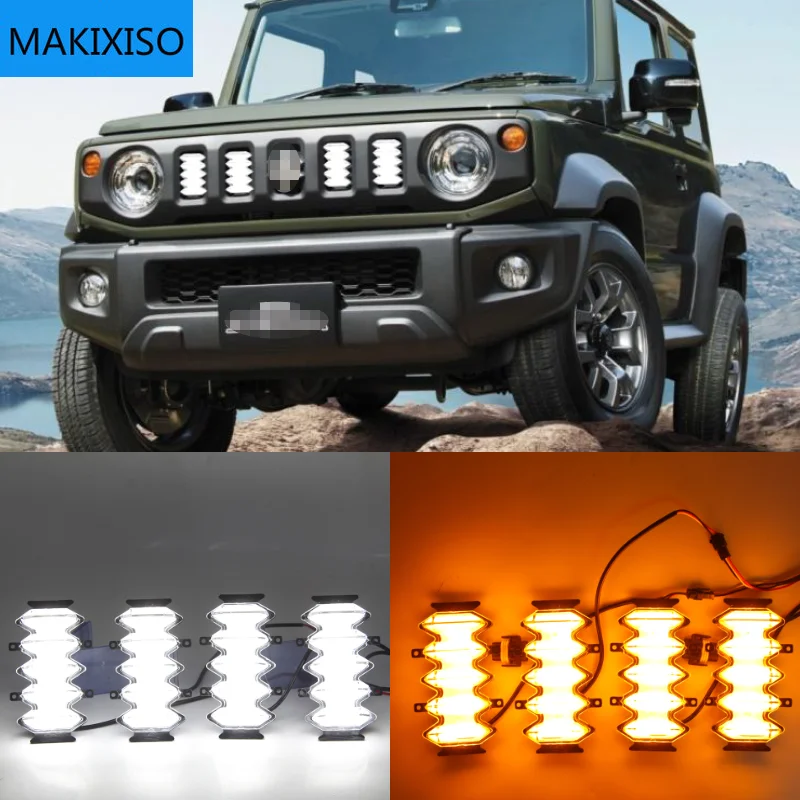 

4PCS LED Front Grille Upgrade Lamps Daytime Running Light For Suzuki Jimny 2019 2020 2021 DRL Yellow turn signal