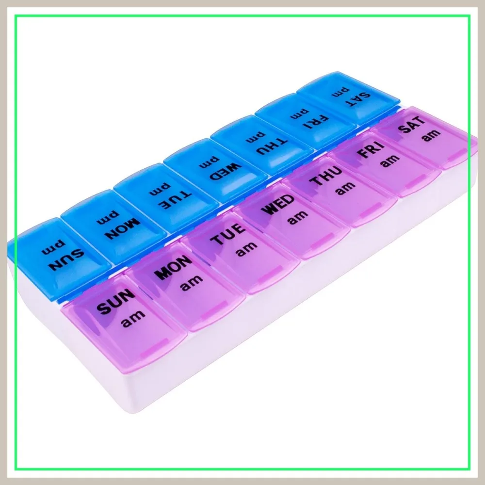 

Weekly AM PM Pill Organizer, 7-Day Twice-A-Day Medication Dispenser with Easy-Open Lids