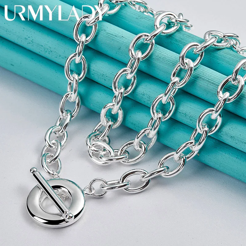 URMYLADY 925 Round OT Chain 18 Inch Charm Necklace Man Women Wedding Party Sterling Silver Fashion Jewelry