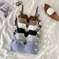 Kadın sütyen Push Up yaz iç çamaşırı yumuşak kırpılmış üstleri katı renk Bralette kız elastik Tank Top kadın hiçbir jantlar iç çamaşırı yelek