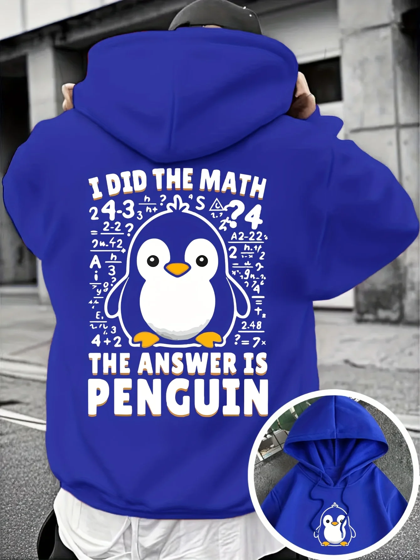 Herren Pullover Hoodie Oversized Loose Fit Lustiges Math-Meme Pinguin Cartoon Grafik Streetwear Langarm Fleece Sweatshirt Herbst – Detail 5