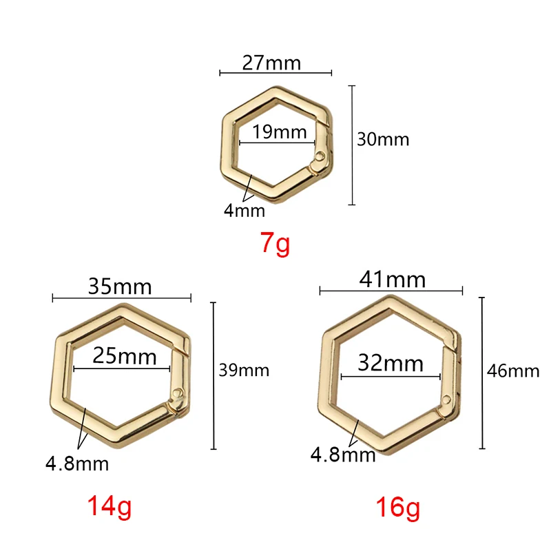 19-25-32MM Hexagon Shape Metal Spring Open Ring Hooks For Leather Bags Belt Strap Dog Chain Keyring Trigger Buckles Accessories