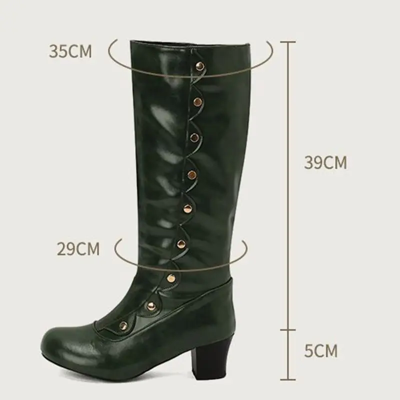 

ORCHA LISA Модные женские сапоги до колена для верховой езды с круглым носком на блочном каблуке 5 см, без шнуровки с заклепками, металлический декор, большие размеры 46-48, повседневные