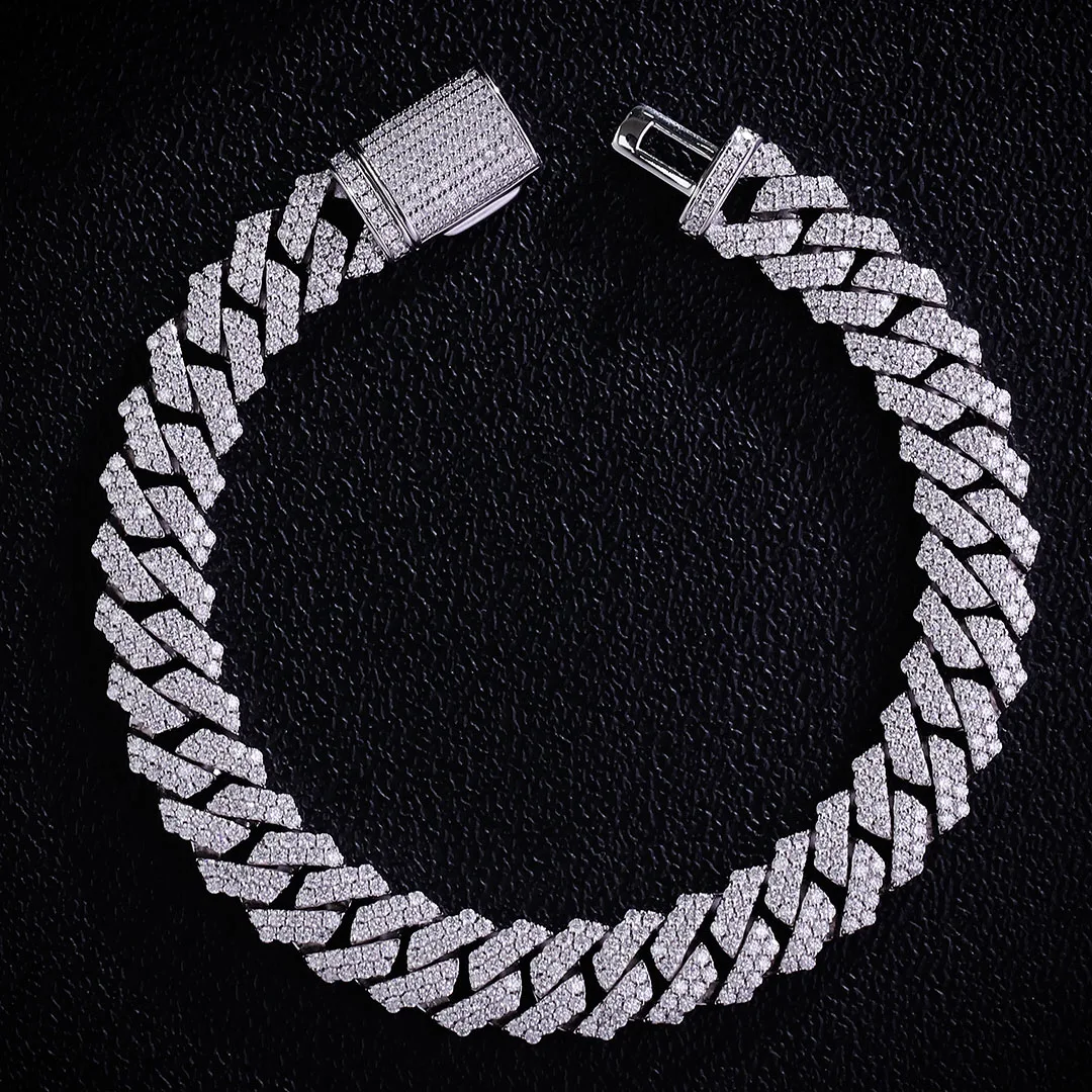 

Provence Hip Hop Bracelet for Men Luxury Custom Jewelry 12mm Cuban Chain for Women S925 Link Chain Rock Style Silver Bangle