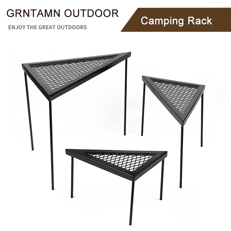 

Outdoor Camping Triangle Net Table Iron Frame Around the Stove Barbecue Rack Three-piece Set Drain Coffee Table