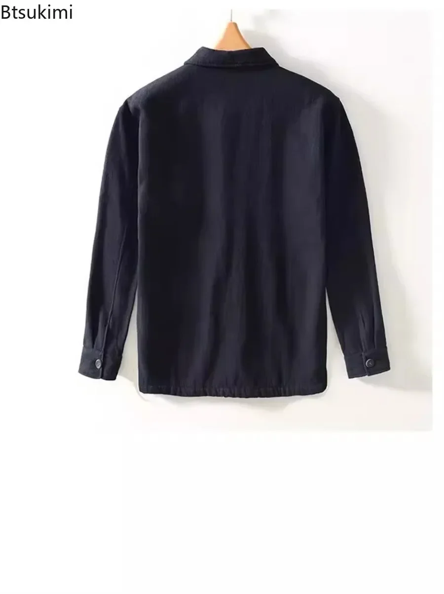 2025 Men's Warm Jackets Coats Autumn Winter Retro Solid Versatile Coats Male Loose Casual Cotton and Linen Tops Men's Clothing