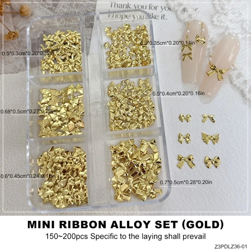 Approximately 150 Pcs DIY Manicure Nail Charms Alloy Material Rhinestones Embellished Mini Bow Nail Accessories