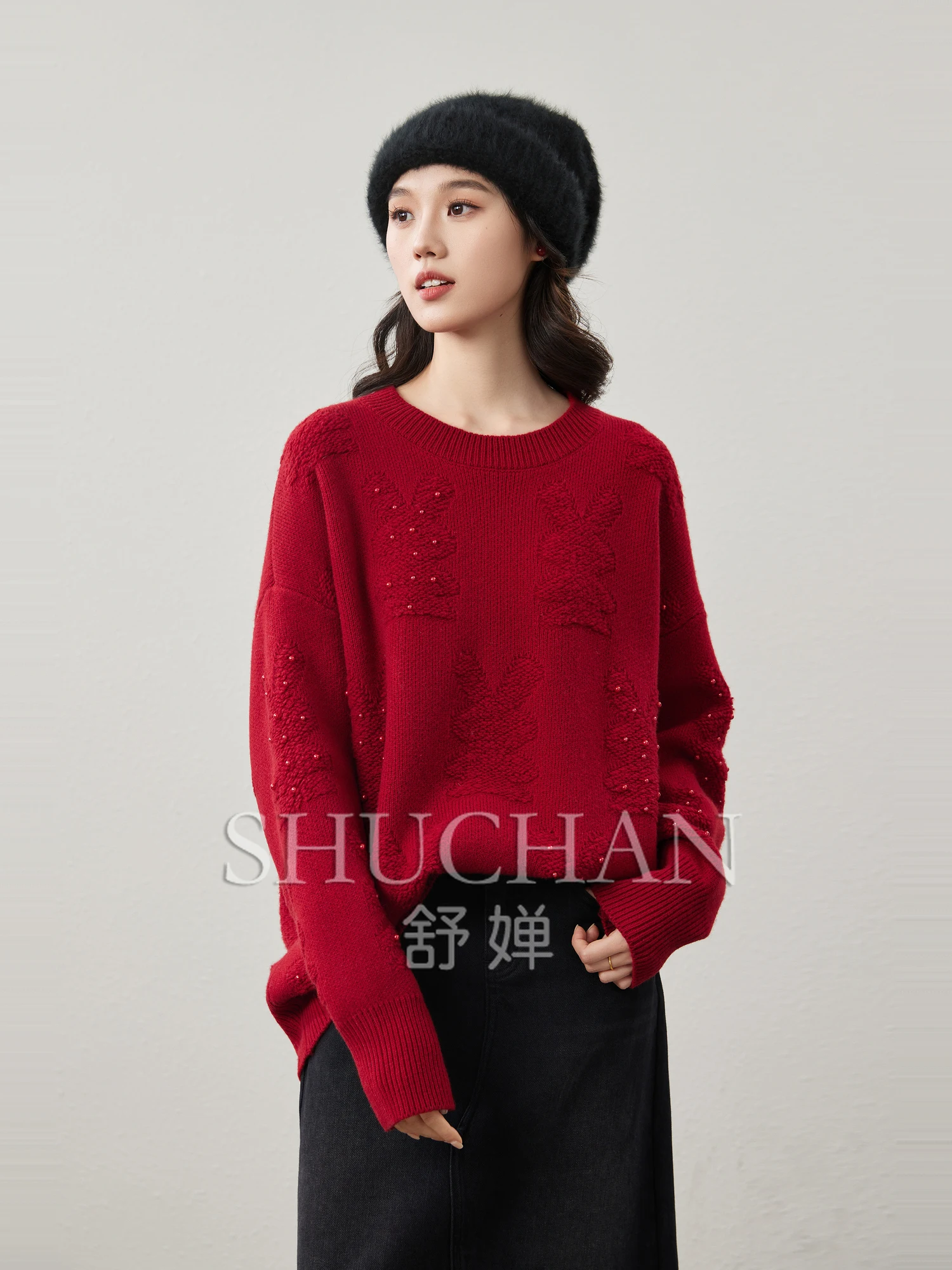 100% Wool Rabbit Towel Embroidered Heavy Handmad Soft Waxy Sweater Women Winter Clothes Women Pullover