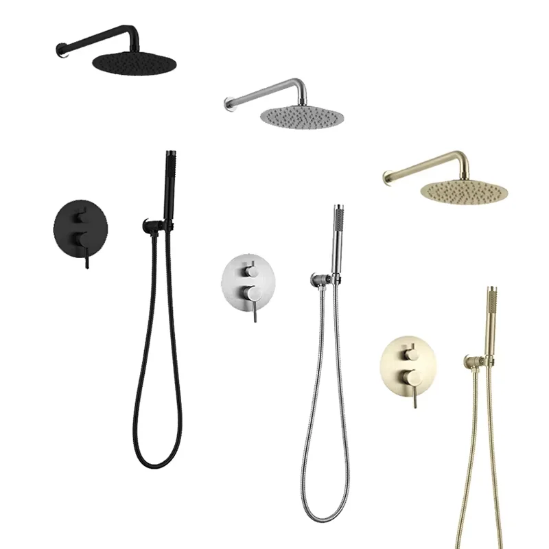 

Wall Mount 8 Inch Round Shower Head Rainfall Shower Faucet Set Concealed Mixer Bathroom Shower Set