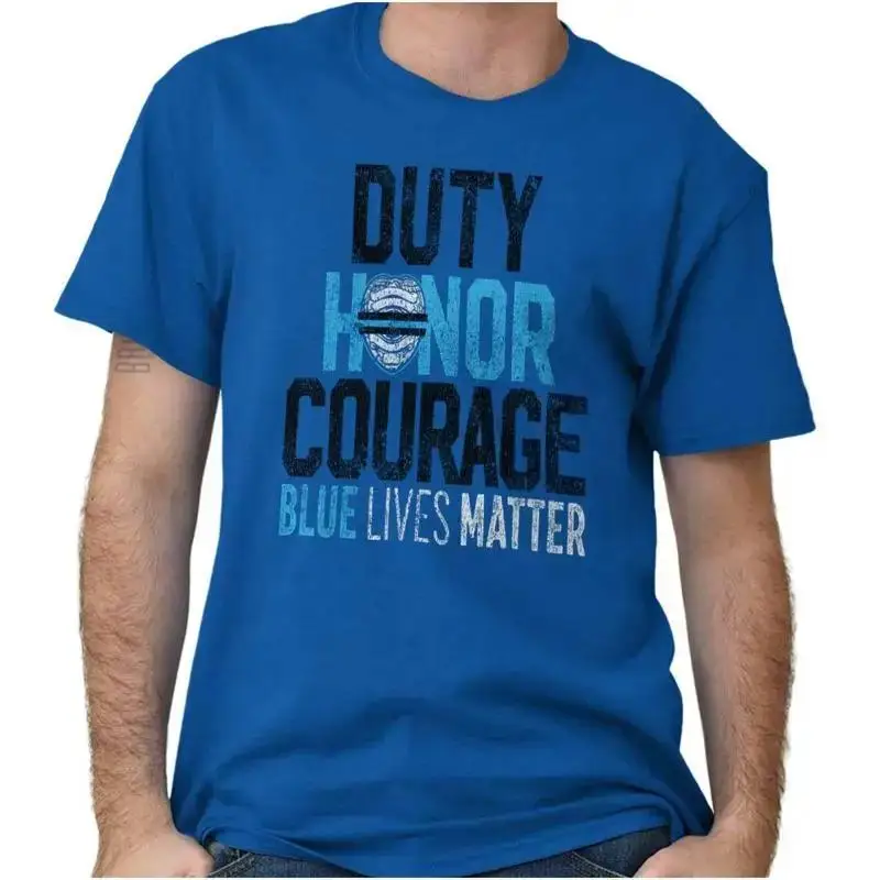Blue Lives Matter Duty Honor Courage Cop Womens or Mens Crewneck T Shirt Tee