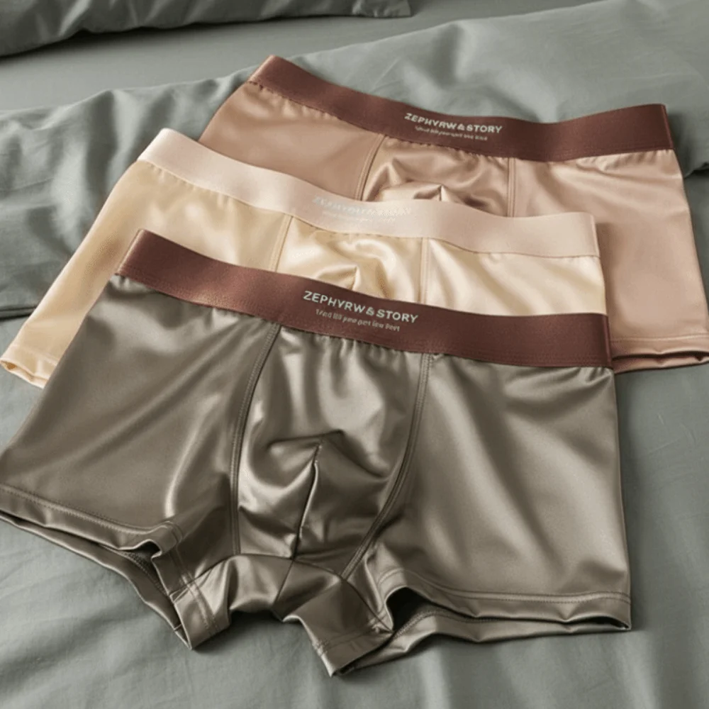 

3 шт. мужские трусы-боксеры из ледяного шелка, дышащие гладкие атласные боксеры с 3d промежностью, мужские короткие боксеры, высокоэластичное нижнее белье
