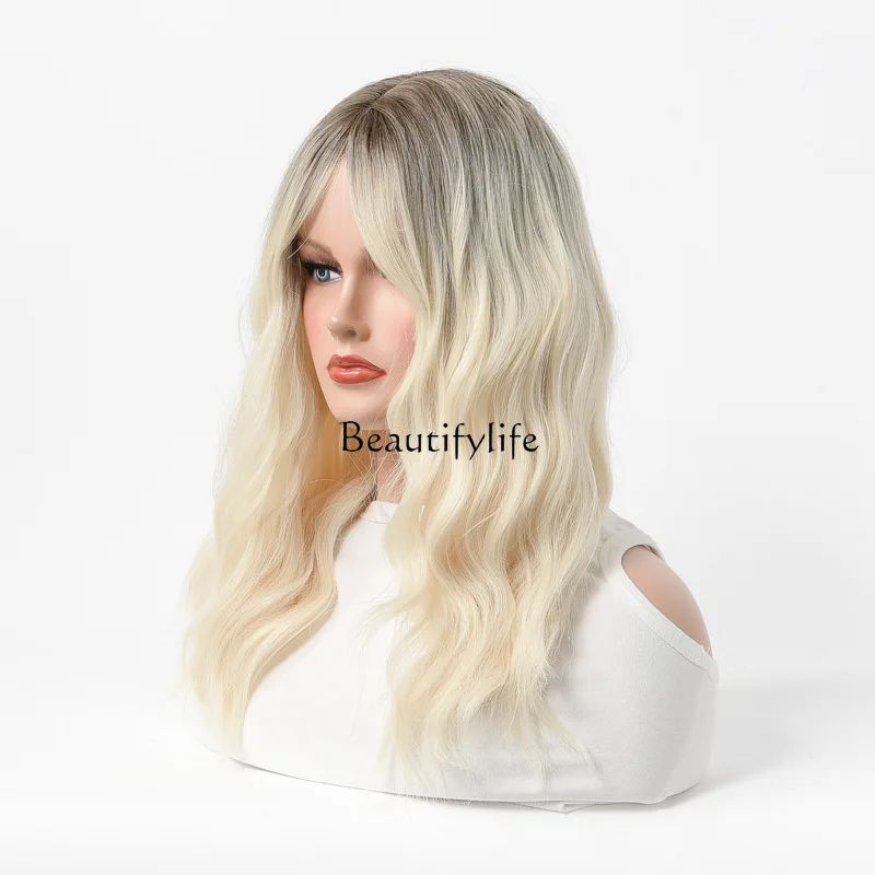 Fashion top dyed long curly hair blond chemical fiber headgear rose mesh whole wig cover