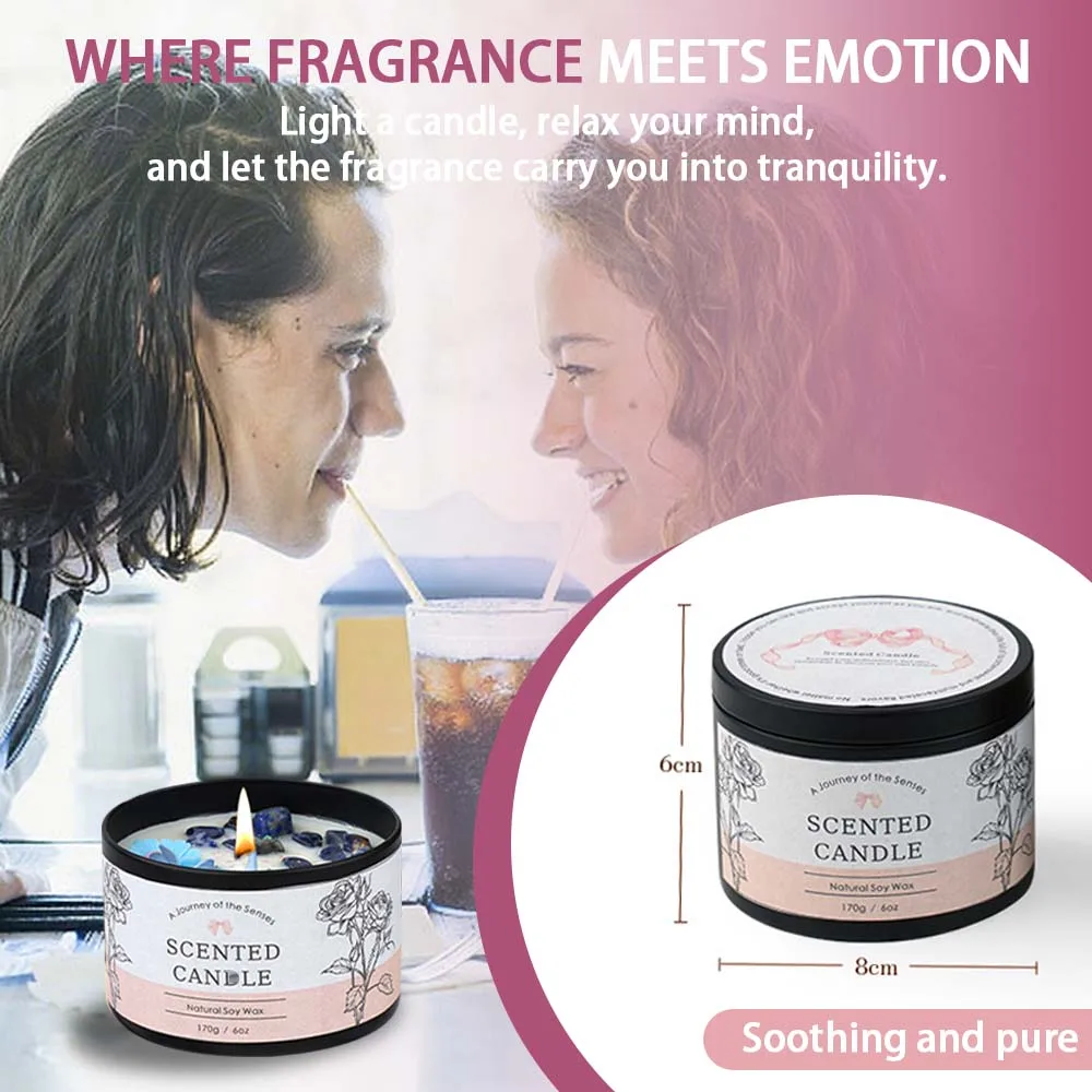 Świeca aromaterapeutyczna z kryształkami, świeca zapachowa z suszonymi kwiatami - wosk sojowy z olejkami eterycznymi, redukcja stresu i pomysł na prezent