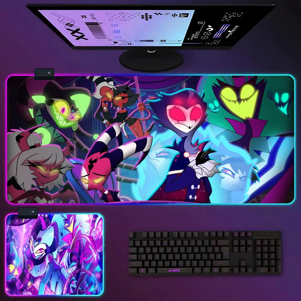 

Anime H-Helluva B-Boss Mouse Pad RGB Luminous 900X400mm Large Table Mat Non-slip Extra Large Game Office Mouse Pad