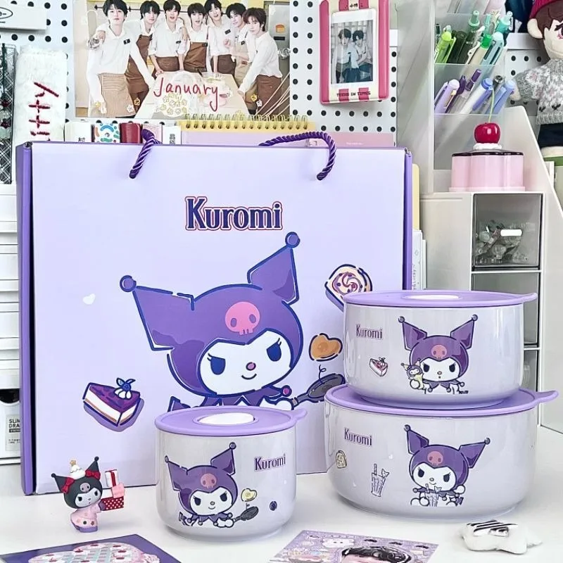 

Sanrio Kuromi Anime Kawaii Ins Fashion Ceramic Bowls Cute Cartoon Baby Office Workers Microwave Heating Lunch Boxes Gifts