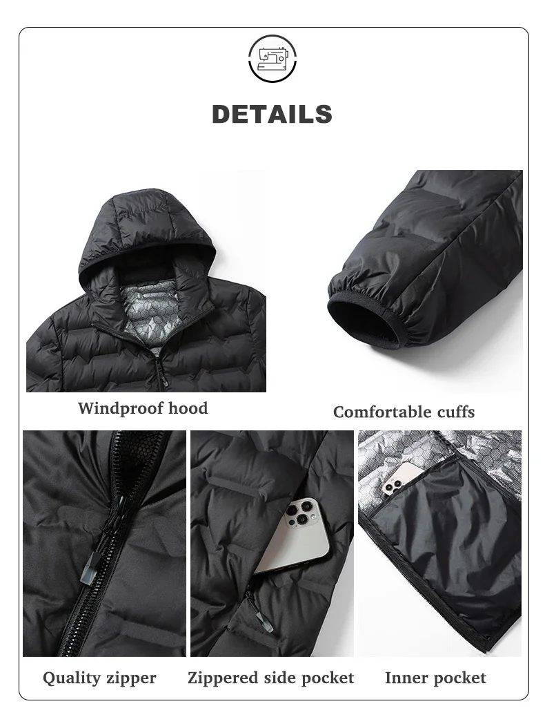 Lightweight Men Winter Down Duck Jacket Hooded Padded Coat Male Graphene Warm Fishing Autumn Puffer Designer Feather Parka Grey