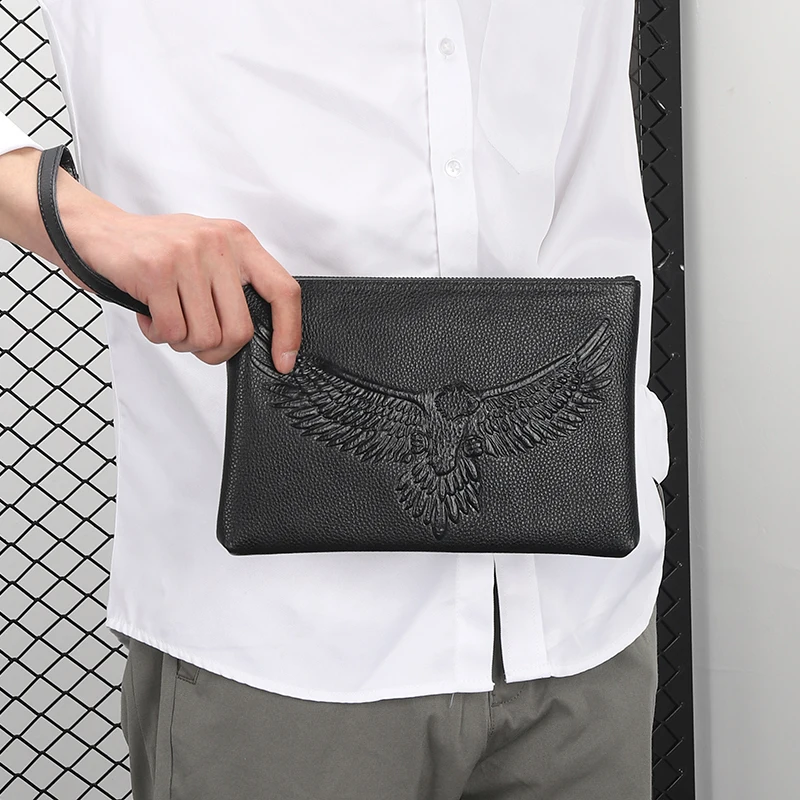 FEIDIKABOLO Genuine Leather Man Clutch Wallet Long Design Fashion Emboss Eagle Man Bag Purse Classic Design Male Mobile Cash Bag