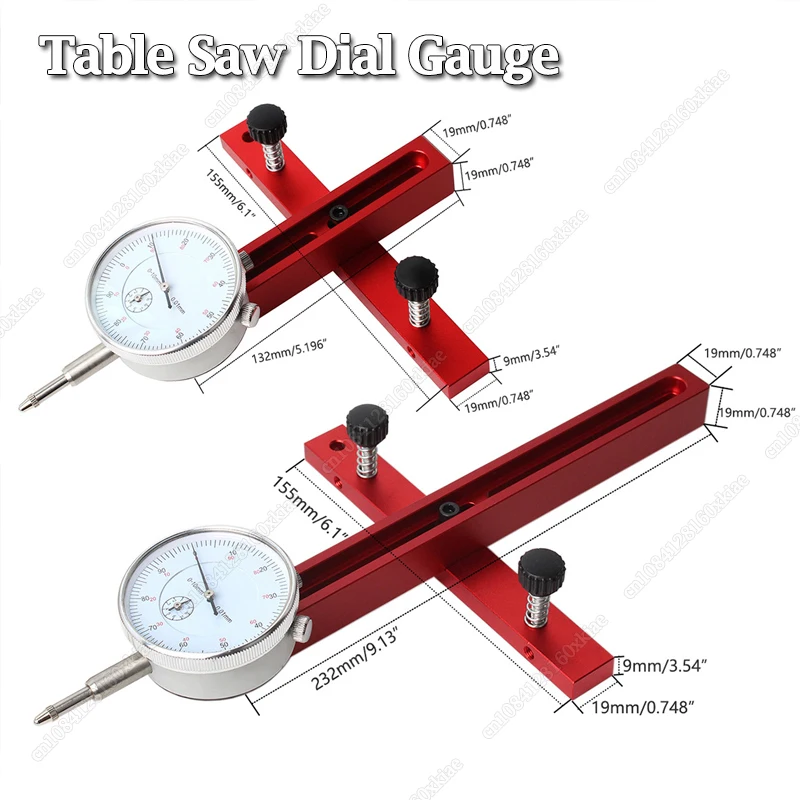 

Red Table Saw Dial Indicator Gauge For Aligning and Calibrating Work Shop Machinery Like Table Saws Band Saws and Drill Presses