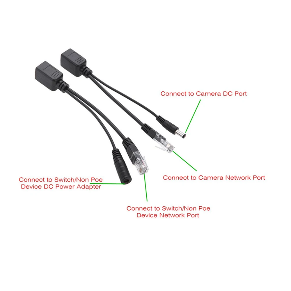 Montions POE Adapter Cable with DC Connector RJ45 Injector + POE Splitter DC Passive Power Over Ethernet for IP Camera System