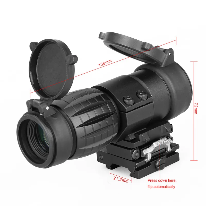 PPT Tactical Rifle Sight Scope 3x Magnifier Compact Sight with Flip UP Mount Side Picatinny Gun Rail Mount Hunting CB gs1-0002