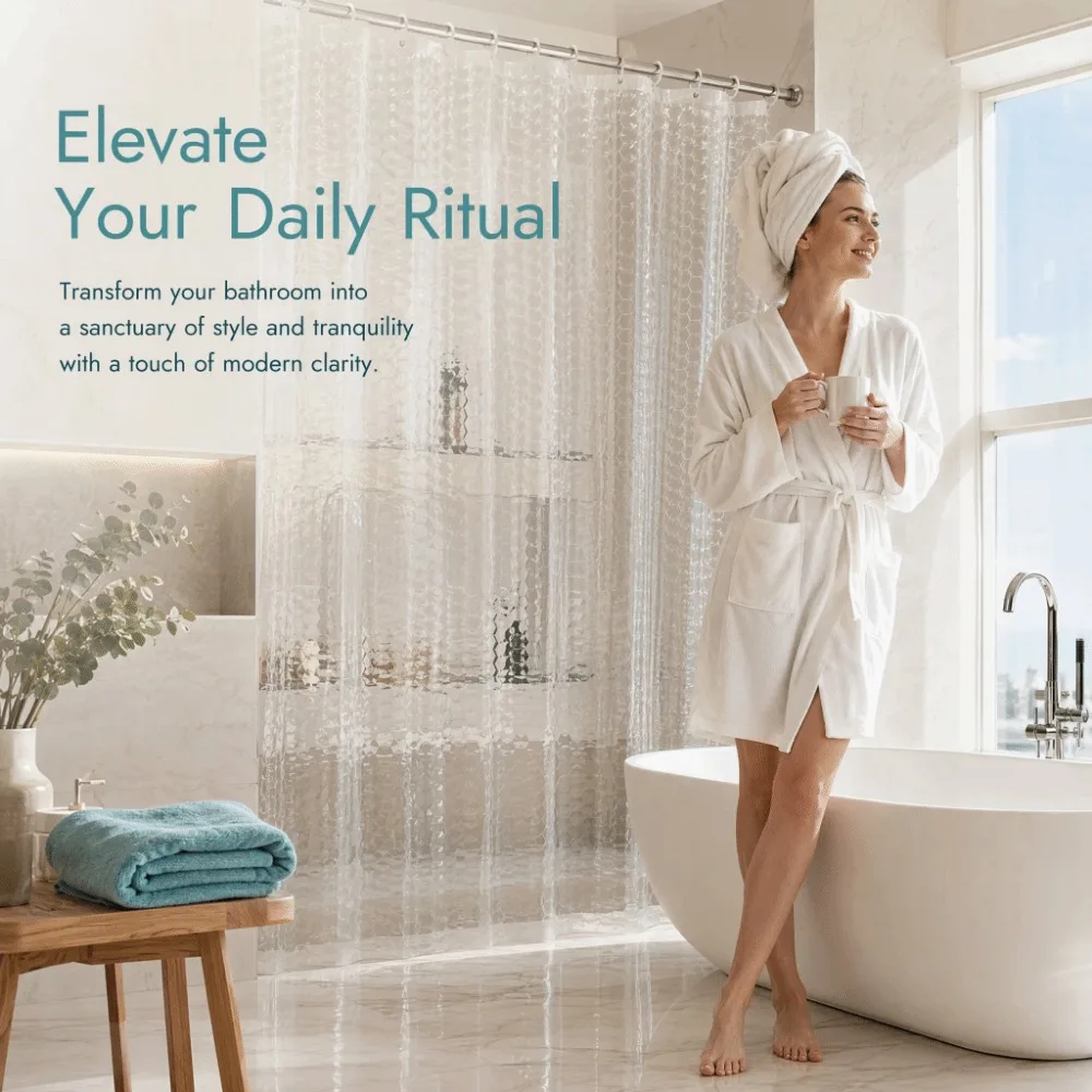 Semi-Transparent Shower Curtain multi-size Water Cube Pattern Bathroom Curtain with Hooks Easy-Clean Waterproof Shower Curtain