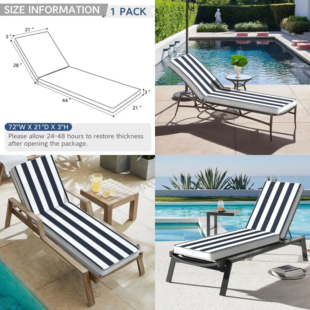 

72 x 21 водонепроницаемая подушка для уличного шезлонга, темно-синяя кабина, для мебели для патио и бассейна