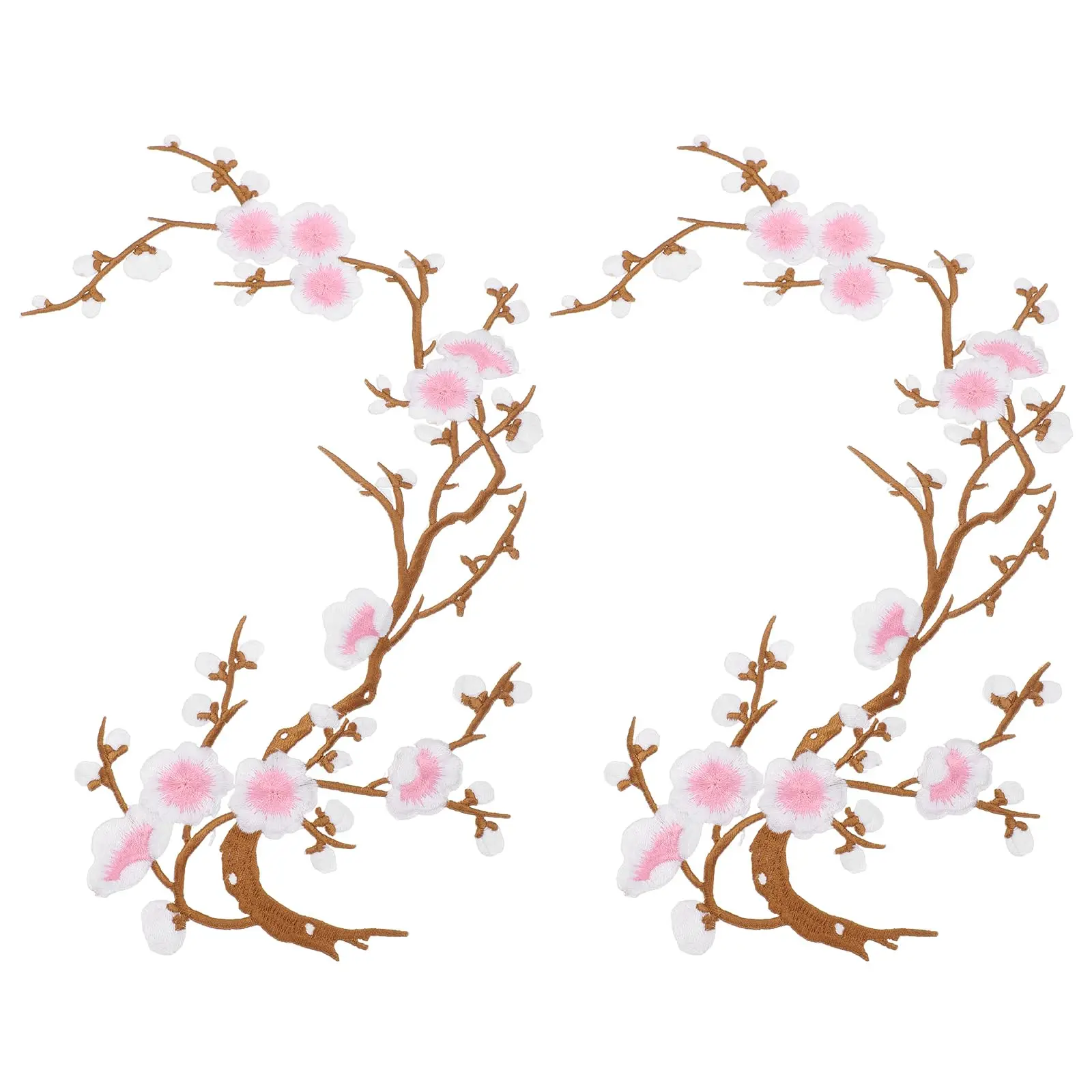 2 Stück Pflaumenblüten-Eisenapplikationen, Blumen-Stickerei-Applikationen zum Aufnähen, Dekorative Aufnäher für Löcher an Jeans, Kleidern, Rucksäcken, DIY