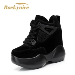 Women's High Heels Sneakers New Breathable PU Leather Shoes Woman Platform Height Increased Shoes 12 CM Thick Sole Zapatos Mujer