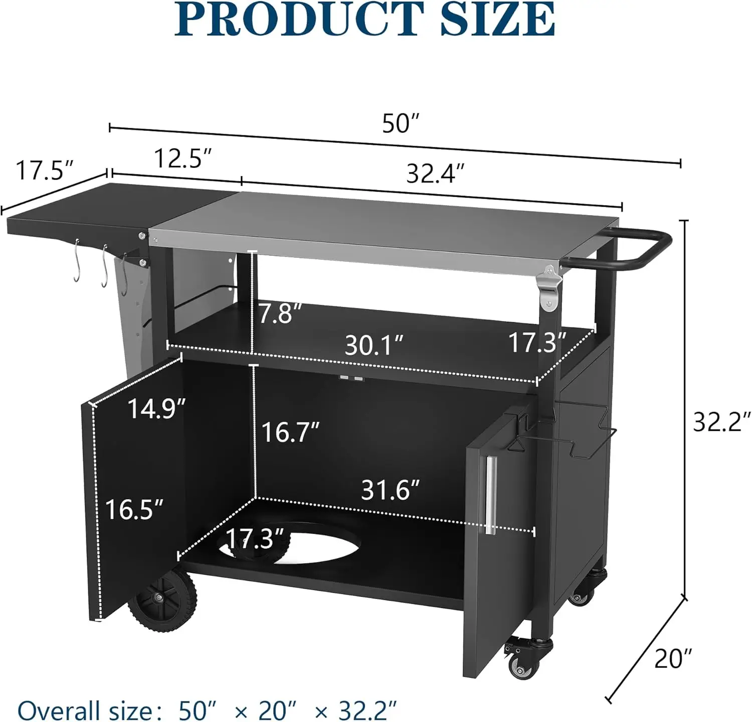 Outdoor Grill Cart with Storage,Patio Kitchen Island Outdoor Grill Table with Wheels,BBQ Cart Movable Pizza Oven Table Stand