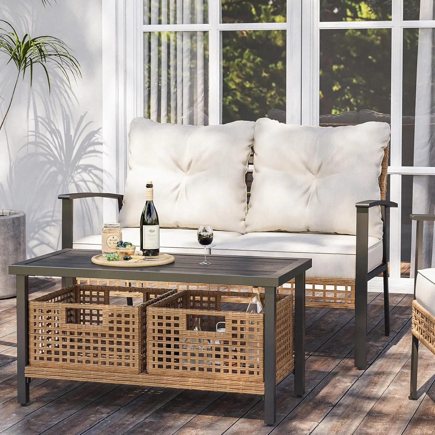 Outdoor Loveseat & Coffee Table Set 2-Piece Oversized Patio Furniture for Backyard Porch Garden, Customized
