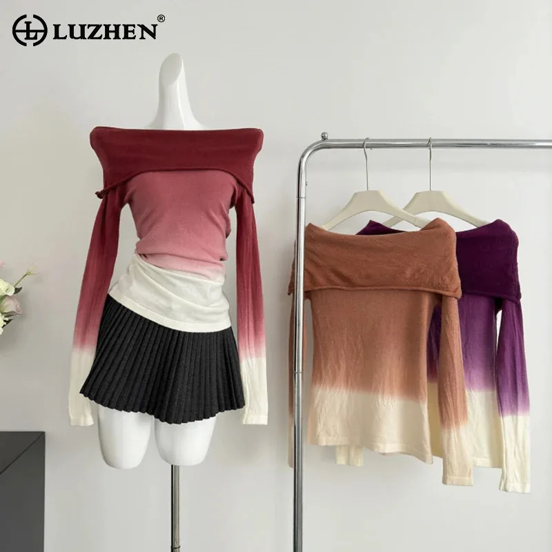 LUZHEN Gradient Color One Shoulder Long Sleeve Sweatshirt Women's 2024 New Fashion Elegant Original Casual Slim Clothes AA2621