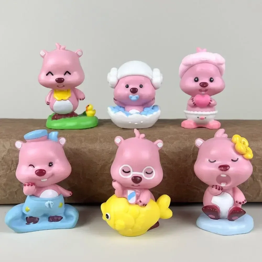 4styles 6Pcs/set Loopy Ruby Anime Action Figures Kawaii Cute Beaver Cartoon Collection Pvc Model Doll Christma Ornament Gift Toy