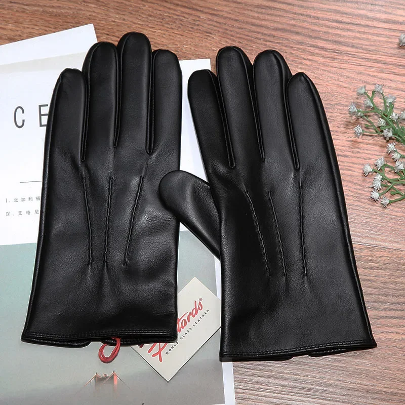 2024 High Quality Men's Sheepskin Driving Gloves Touch Screen Fashion Versatile Leather Motorcycle Gloves