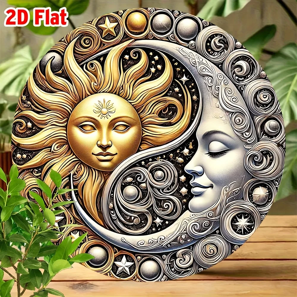 2D Flat, 1pc of Retro Sun And Moon Astronomical Art Metal Aluminum Sign - 20.32X20.32 Cm Rust-Proof Wall Decoration, Vivid Two-C