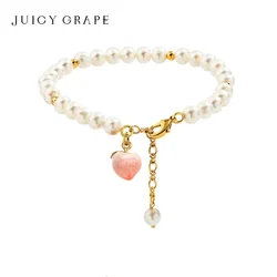 JUICY GRAPE Water Peach and Pearl Bracelets Adjustable Handcrafted Enamel Bracelets Fashionable Trendy Jewelry Gift for Women