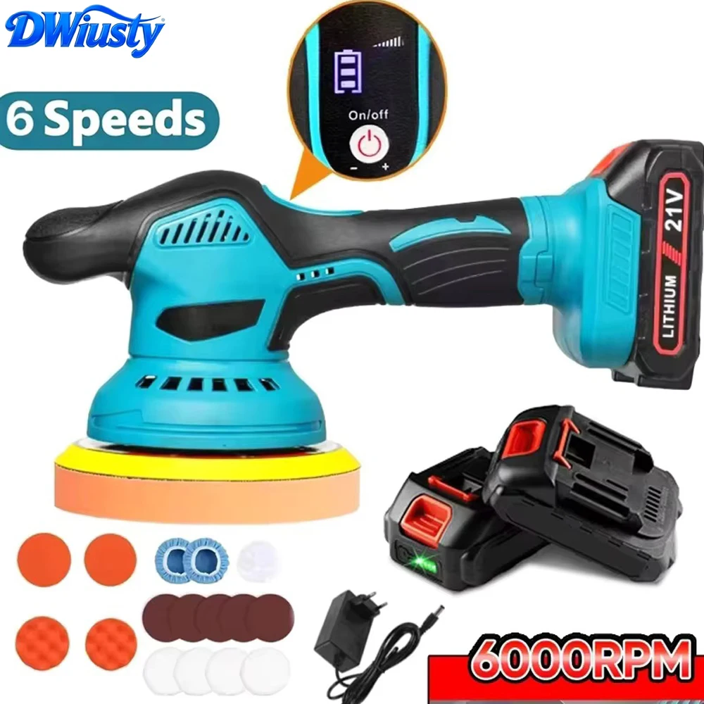 Macchina per lucidatura, ceratura, sigillatura e pulizia di auto con batteria al litio da 21V, 6 pollici, ricaricabile, marca DWiusty