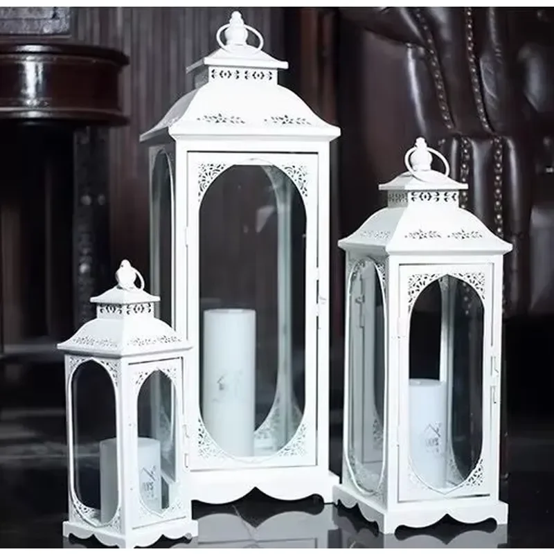 3 Piece Outdoor Metal Candle Lantern Set Gold Decorative Holder for Wedding Party Home Decoration