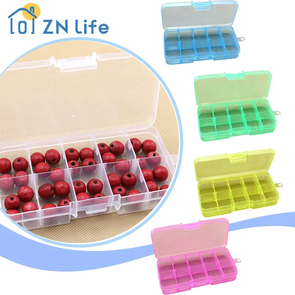 1pc 10Grids Adjustable Transparent Plastic Storage Box Jewelry Earrings Screw Nail Parts Removable Storage Boxes Clear Organizer