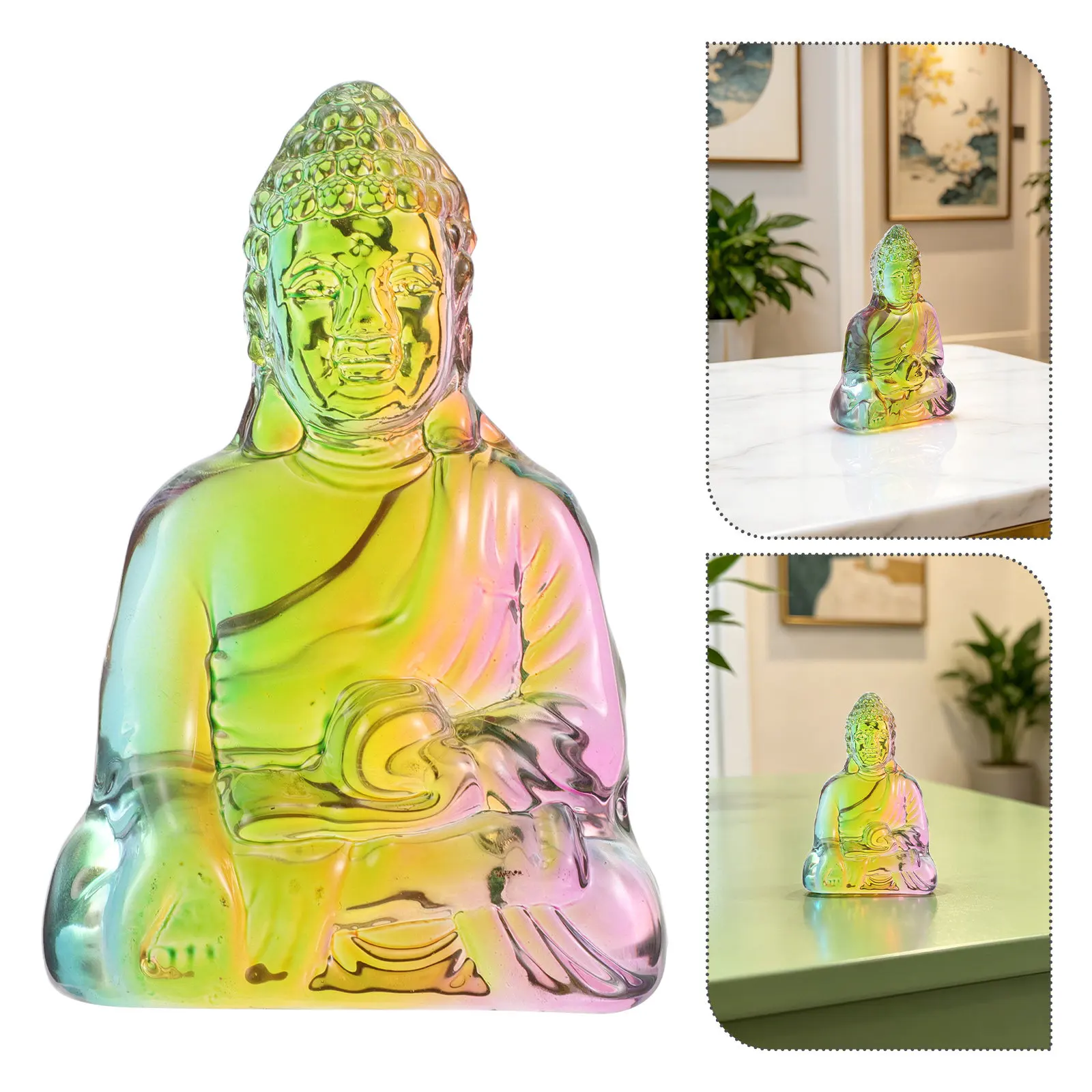 Statue de Bouddha en cristal de 4,2 pouces, petite statue de Bouddha assis, ornement pour bureau, salle de méditation, décoration zen tranquille