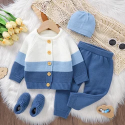 Baby Boys Clothes Sets Knitted 1-3Y Autumn Winter Casual Outwear Newborn Infant Long Sleeves Sweaters Cardigans+Pants+Hats+Shoes