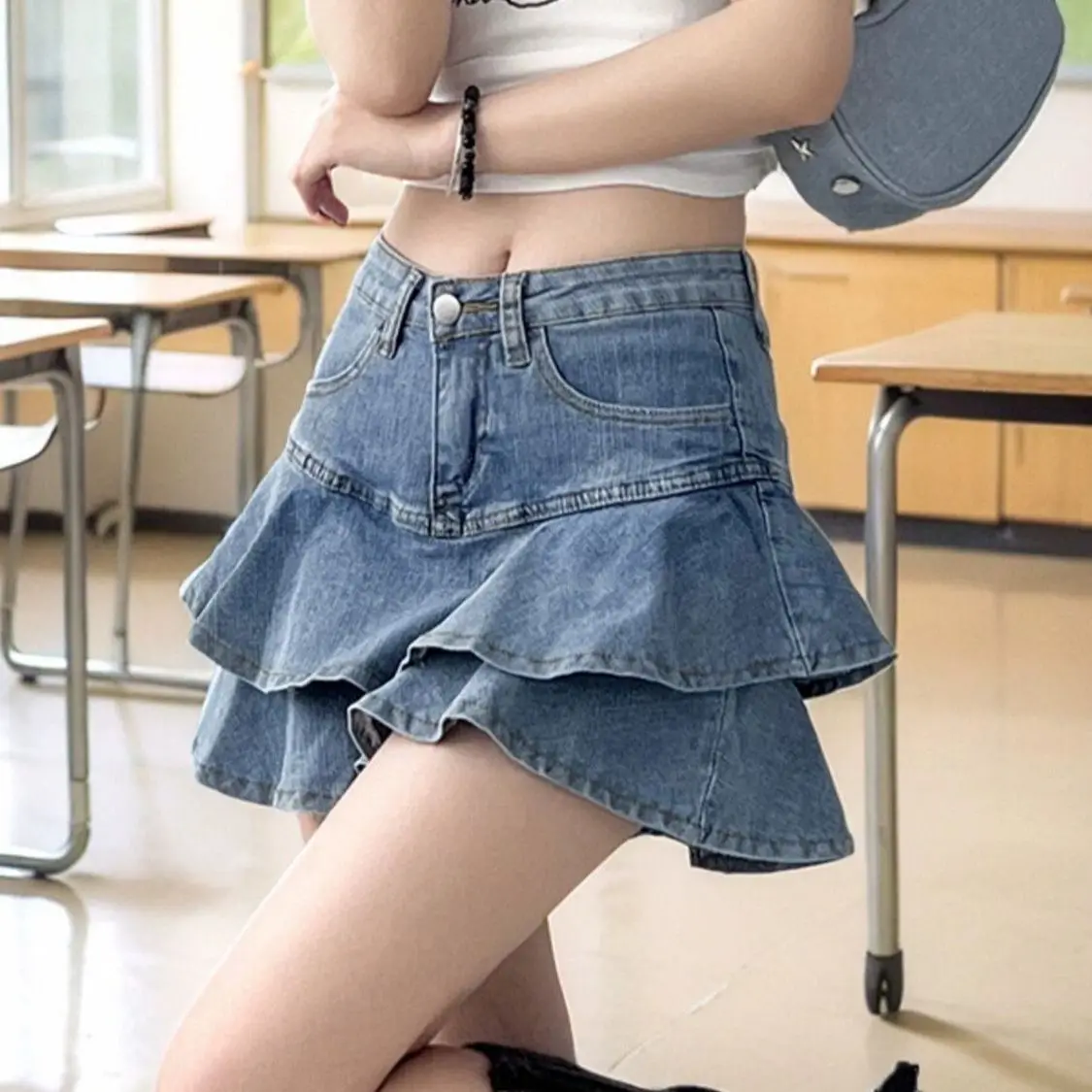Sexy Denim Mini Skirts 2025 Fashion Korean Summer Women's All-match Shorts Skirts High Waist Solid Color Loose A-Linejeans Skirt
