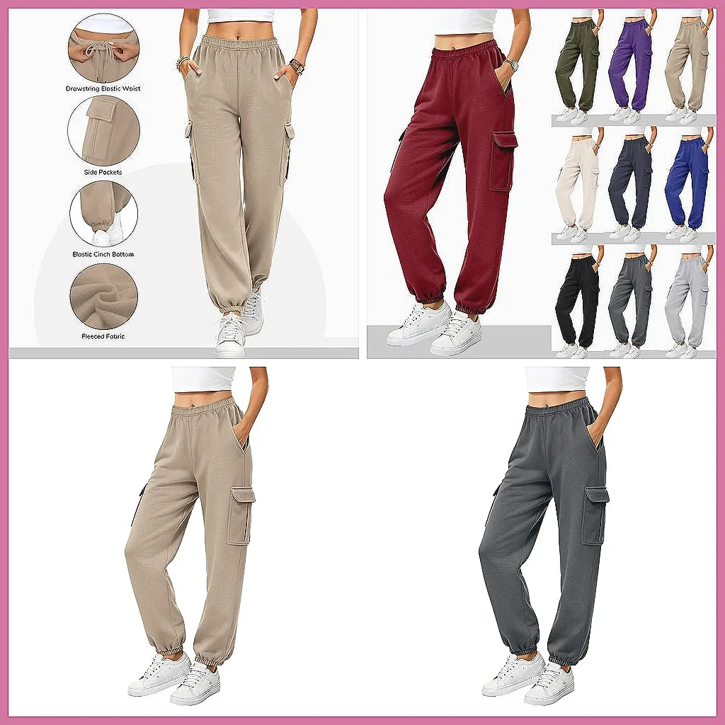 Women's Cargo Yoga Pants with Pockets, Stretch Flared Leg, Loose Fit Sport Pants