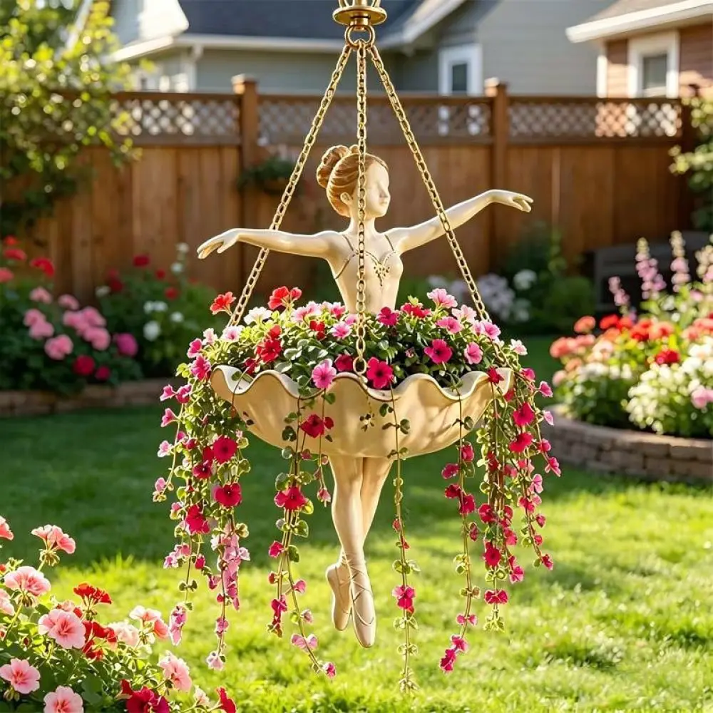 Ballet Dancer Hanging Flower Pot Creative Resin Planter Wall Mounted Garden Decor Indoor Succulent Vase Artistic Gift